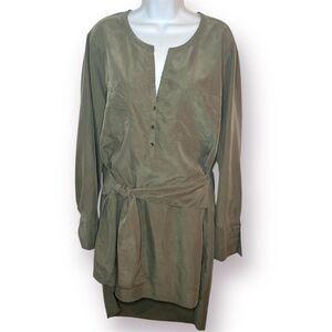 Kenneth Cole Toe Waist Vented Shirt Dress Olive Green XL
